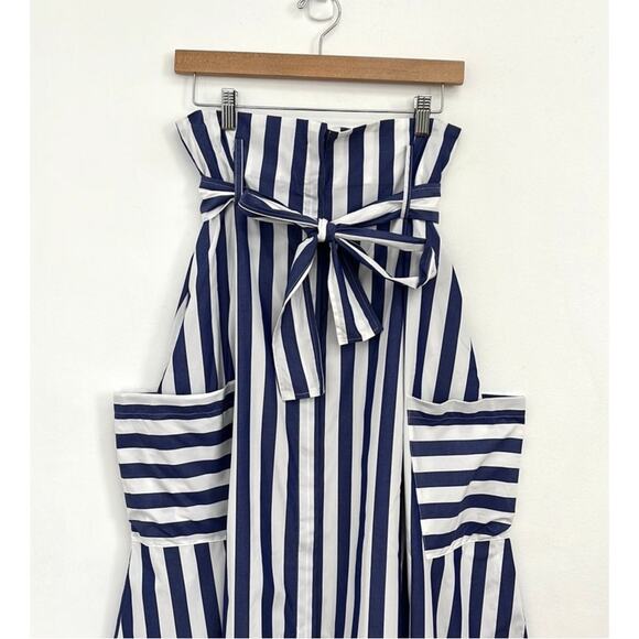 WHIT A-Line Tie Belt Pockets Midi Skirt Architectural Artsy Preppy Stripe Size 4 - Picture 6 of 15